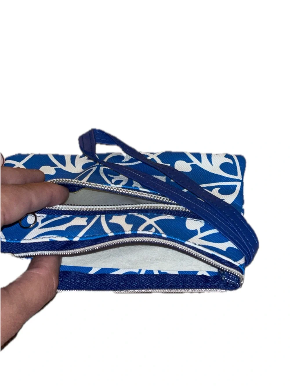 Blue and White Floral Wristlet Cosmetic Pouch